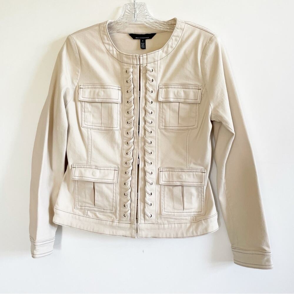 White House Black Market Cream Lace-Up Stylist Jacket - Picture 3 of 8
